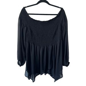 Love & Legend Elegant Black Smocked Blouse